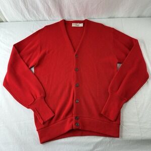 Vintage Sweater Mens Large 42-44 Red Grandpa Cardigan 50s 60s Button USA Acrylic